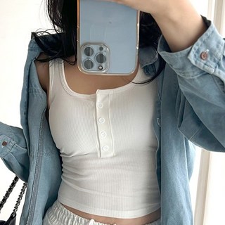 네모엔룩 버튼크롭핏 여성용 데일리 레이어드 이너 민소매 나시세트 총2종