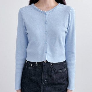 라르고비에 라운드넥 세미 크롭 심플 니트 가디건 간절기 베이직 스웨터 긴팔 아우터