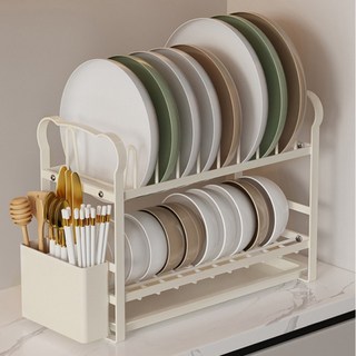 라워스 물빠짐 접시 밥그릇 식기 건조대, 1개, 화이트, 2단