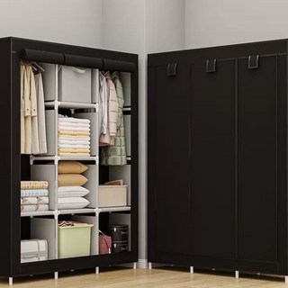 튼튼하고 내구성 있는 천 옷장 합금 조립식 옷장 밀폐 방진 방습 간편 조립, 검정색