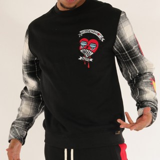 [스크린샷] F11360 - 정품 미국 스트릿 패션 브랜드 / 체크 셔츠 소매 콤비네이션 패션 맨투맨 / 오버핏 빅사이즈