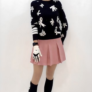 리본패턴 라운드 골프니트 여성골프웨어 골프퀸카