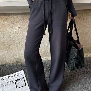 스멜모리 에어웜 기모 스판 밴딩 와이드 팬츠