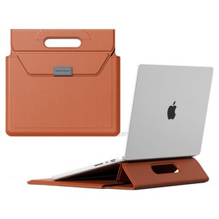 쭌스타 맥북 LG그램 삼성 갤럭시북 14인치 15인치 16인치 노트북 파우치 스크래치방지 거치대겸용 커버 슬리브 받침대 스탠드 겸용 가죽 가방, 브라운