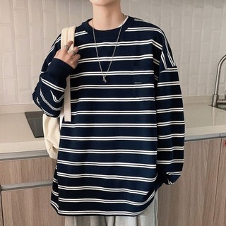 스타일닥터 남성용 스트라이프 루즈핏 맨투맨 긴팔 르네스 단가라 캐주얼 오버핏 풀오버 긴팔티