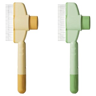 TGL 반려동물 원터치 브러쉬 저자극 강아지 고양이 빗, 그린+옐로우, 1세트