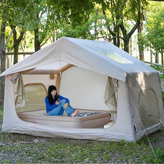 에어텐트 코튼 6.3 원터치 공기주입식 감성 캠핑텐트 가족텐트 거실형, 에어텐트 8.0 베이지
