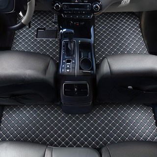 지엠지모터스 자동차 매트 카매트 퀼팅 가죽 바닥 장판 시공 효과 1열 2열 플로어 호환매트, 블랙앤화이트스티치