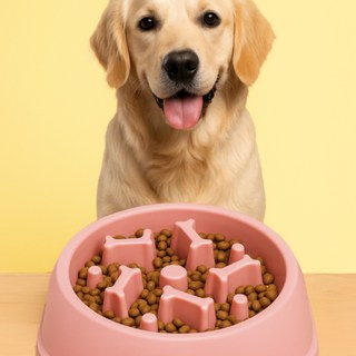 SUPREDOG 강아지 반려견 설사 급체방지 슬로우보울 밥그릇 천천히먹기 식기, 1개, 핑크