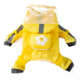 강아지 우비 레인코트 전신 방수 방풍 신발+우비, 1개, 노란색