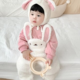 몽실이 뽀글토끼 기모 우주복 모자세트 여아 유아 겨울 외출복