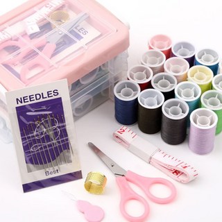 리브온 30종 가정용 휴대용 재봉키트 수선 실 바늘 케이스 반짇고리 올인원셋트, 1세트, 핑크