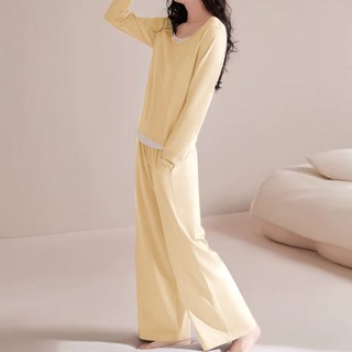 YIYFU 잠옷커플 긴팔 라운드넥 홈웨어 남녀 공용 파자마 파자마세트 빅사이즈 실내복