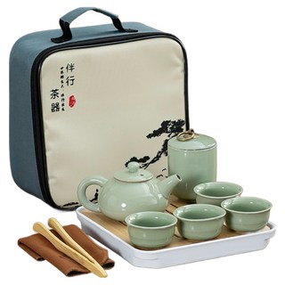 여행용 다기 세트, 그린, 1세트, 다관 + 찻잎통 + 찻잔