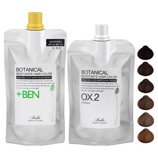 루헤나 천연 보테니컬 벤토나이트 헤어 칼라 크림 (저자극 미용실 염색약) 1제 500g + 2제 500g 대용량, 5.0 밝은 갈색, 1개