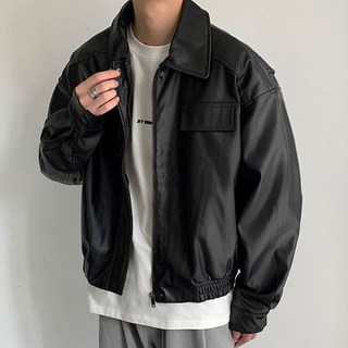 남자 가죽 레더 오버핏 블루종 라이더 자켓 점퍼