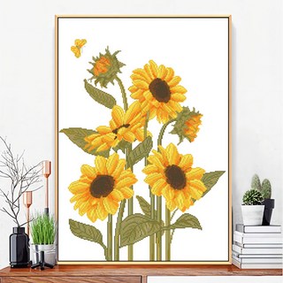 실십자수 도안 세트 초보자 DIY 패키지, 해바라기 40x54cm, 1개