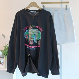 에스제이룩 여성용 여행베어박스 오버핏 빅사이즈 긴팔 티셔츠