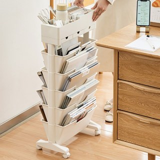 이동식 5단 책 트롤리 북트레이 책꽂이 카트 정리함, 화이트