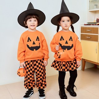 펌킨 상하복 키즈 유아동 상하세트 여아 치마 치랭스 남아 맨투맨 바지 가을 할로윈