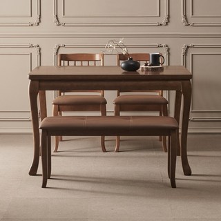 라로퍼니처 크라운 1200 순수 원목 4인 식탁 세트, 식탁+의자2+방석벤치1