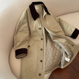 비아이와이 여성 코듀로이 칼라 하프 루즈핏 패딩 트렌치코트 DH1200