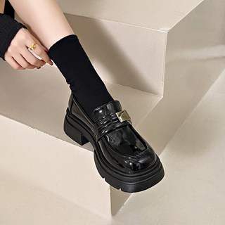 HAM 블랙 통굽스퀘어토 작은구두 로퍼 여성로퍼 5cm