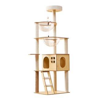TaiStar 튼튼한 원목 캣타워 고양이 하우스 스크래처 놀이대 고양이가구T856-0011, 1세트, 나무색