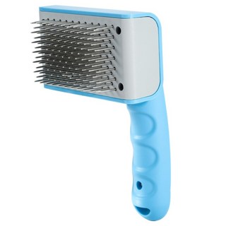 강아지 고양이 빗 원터치 푸쉬빗 브러쉬 맛사지 풍산개 차우차우 진돗개 페르시안, 1개, 블루