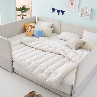 가이온 꽃잠 저상형 패밀리 가족침대, 둥지형_싱글+퀸_포켓매트_크림연그레이