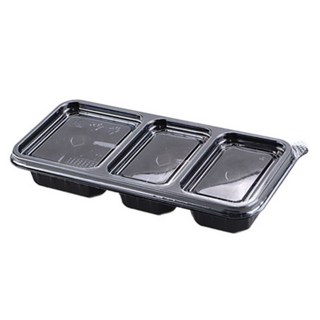 PT 반찬 3칸 일회용 용기 DS-401 검정 세트, 1개, 600개