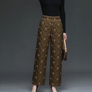 ORZQU 겨울 여성 하이웨스트 스트레이트 팬츠 캐주얼 자수 와이드 패딩 바지