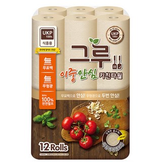 그루 이중안심 천연펄프 키친타올, 120매, 12개