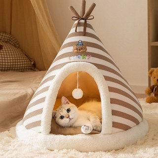 즈이리빙 니트 보온 고양이 숨숨집 텐트 강아지 집, 1개, 브라운