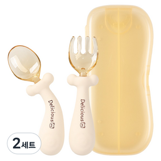 베어블리 자기주도 휘어지는 이유식 중기 완료기 스푼 포크 세트, 혼합색상, 2세트