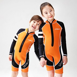 LIVBLUE Nudie Brunch 兒童浮力保暖長版泳衣 LIVT0005, 橘色