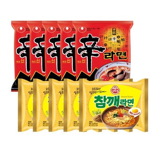 봉지)오뚜기참깨라면 5개 + 봉지)농심신라면 5개, 10개