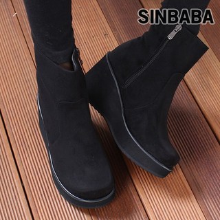 신바바 BD117-통굽웨지힐 스웨이드앵클부츠 국내제작 여성앵글