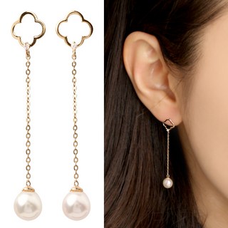 코알라주얼리 14K 클로버 펄 드랍 귀걸이