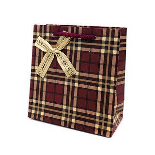 바미샵 버건디 체크무늬쇼핑백 소형 예물함 고급케이스 선물포장, 1개