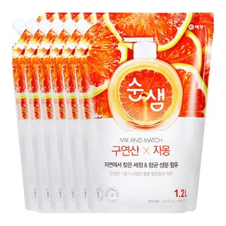 순샘 구연산 자몽 주방세제 리필, 1.2L, 6개