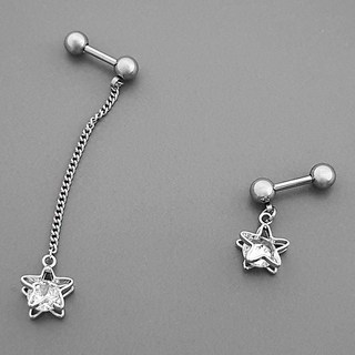 [핑팝] 별 큐빅 팬던트 체인 드롭 피어싱