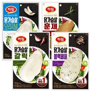 하림 닭가슴살 110g x 총12팩(오리지널3팩+훈제3팩+블랙페퍼3팩+갈릭3팩)-아이스박스포장, 1세트, 1.2kg
