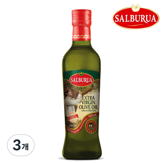 살부루아 엑스트라버진 올리브오일 100% 유리병포장 냉압착방식 스페인산, 3개, 500ml