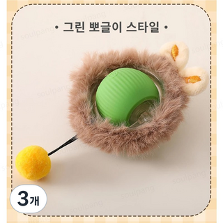 SoulPang 자동으로 움직이는 장난감 캣볼 강아지 자동 공놀이, 3개, 그린 래빗형