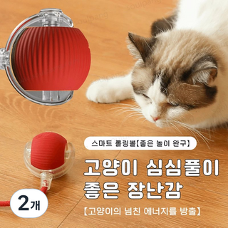 SoulPang 자동으로 움직이는 장난감 캣볼 강아지 자동 공놀이, 2개, 레드 스트링