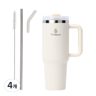 모굼 보온 보냉 대용량 손잡이 스텐 텀블러, 4개, 1200ml, 크림화이트