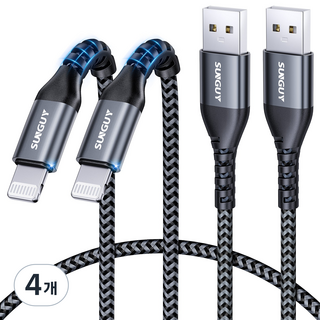 SUNGUY 아이폰 라이트닝 고속 충전 케이블 480Mbps 20W MFI 인증, 4개, 그레이, 0.5m