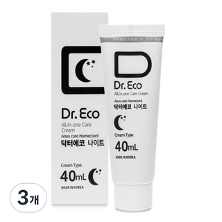 동일제약 닥터에코나이트 센텔라크림 항문건조 가려움 전용크림 / 스테로이드 무첨가 / 병풀성분+유황크림 항문보습 연고타입 건조함 따가움 사타구니 아누스크림 남자 여성, 3개, 40ml