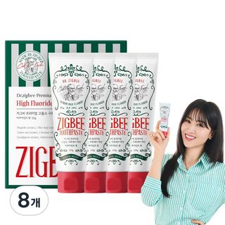 지그비 대용량 고불소 설태 제거 임상완료 구취케어 치약 여배우 Pick 아쿠아민트향, 8개, 117g